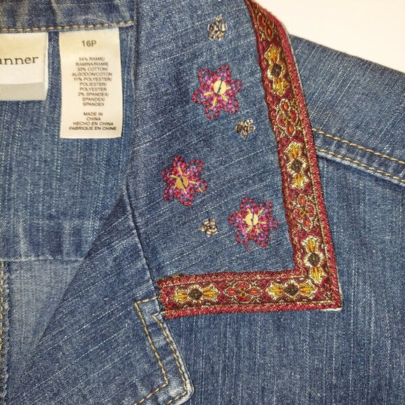ALFRED DUNNER Jean Vest SZ 16p Embellished boho hippie retro 70's coastalgrandma - Picture 7 of 11